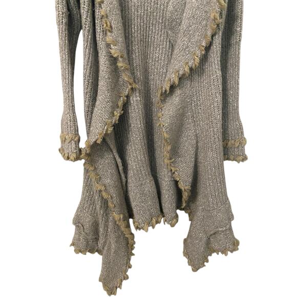 Escio Anthropologie Long Cardigan Sweater Medium Wool Blend Ruffle Fringe Boho - Picture 9 of 10